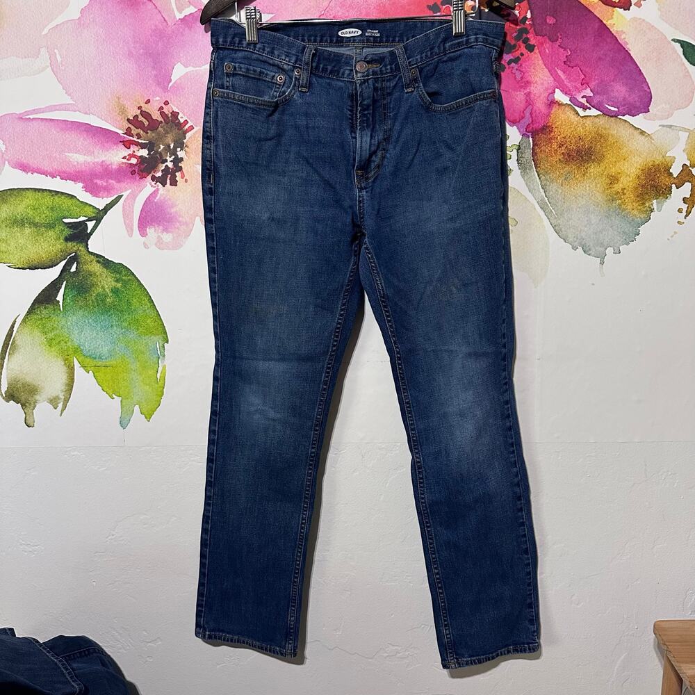 Old Navy Jeans Mens 32x32 Blue Straight Leg Flex Denim 5 Pocket Zip